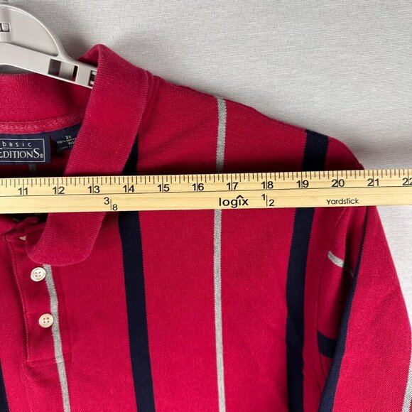 VINTAGE 90's BASIC EDITIONS POLO SHIRT, VERTICAL STRIPED, SHORT SLEEVE, SIZE 2X - Picture 6 of 10